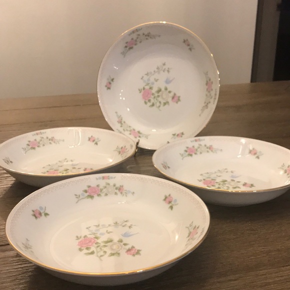 Crown Ming china 7 1/2” soup bowl set of 4 Bird of Paradise pattern euc (b) - Picture 1 of 9